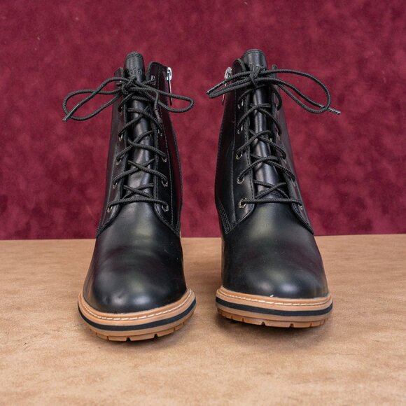 Timberland Women Sienna Black Leather Zip Lace Lug Combat Ankle Boots size 6 - Picture 3 of 8